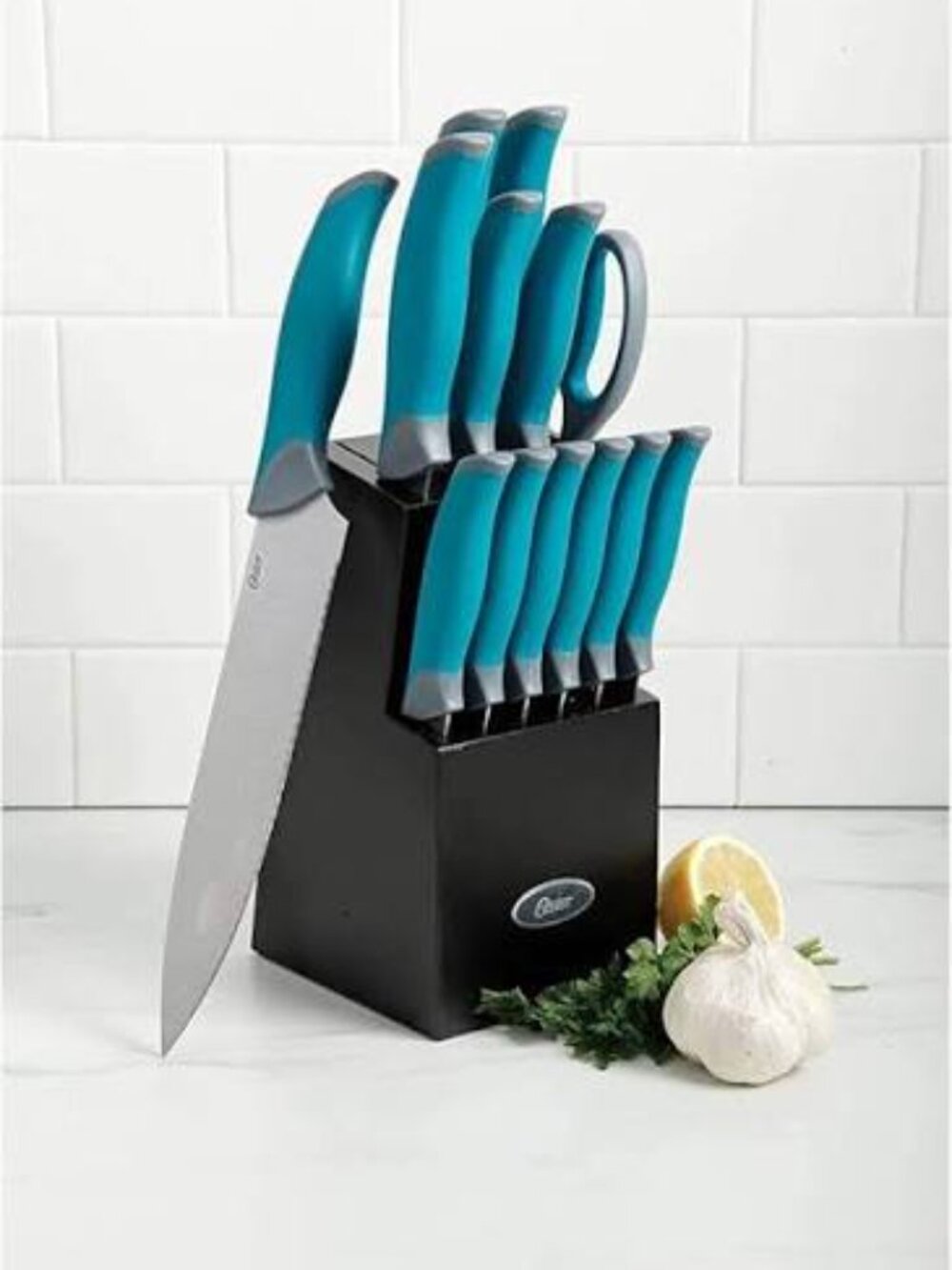 New Oster 14PC Teal / Grey Stainless Steel Knife Cutlery Set